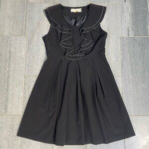 A'reve A-Line Pleated Scoop Neck Ruffle Midi Dress Black Size Medium